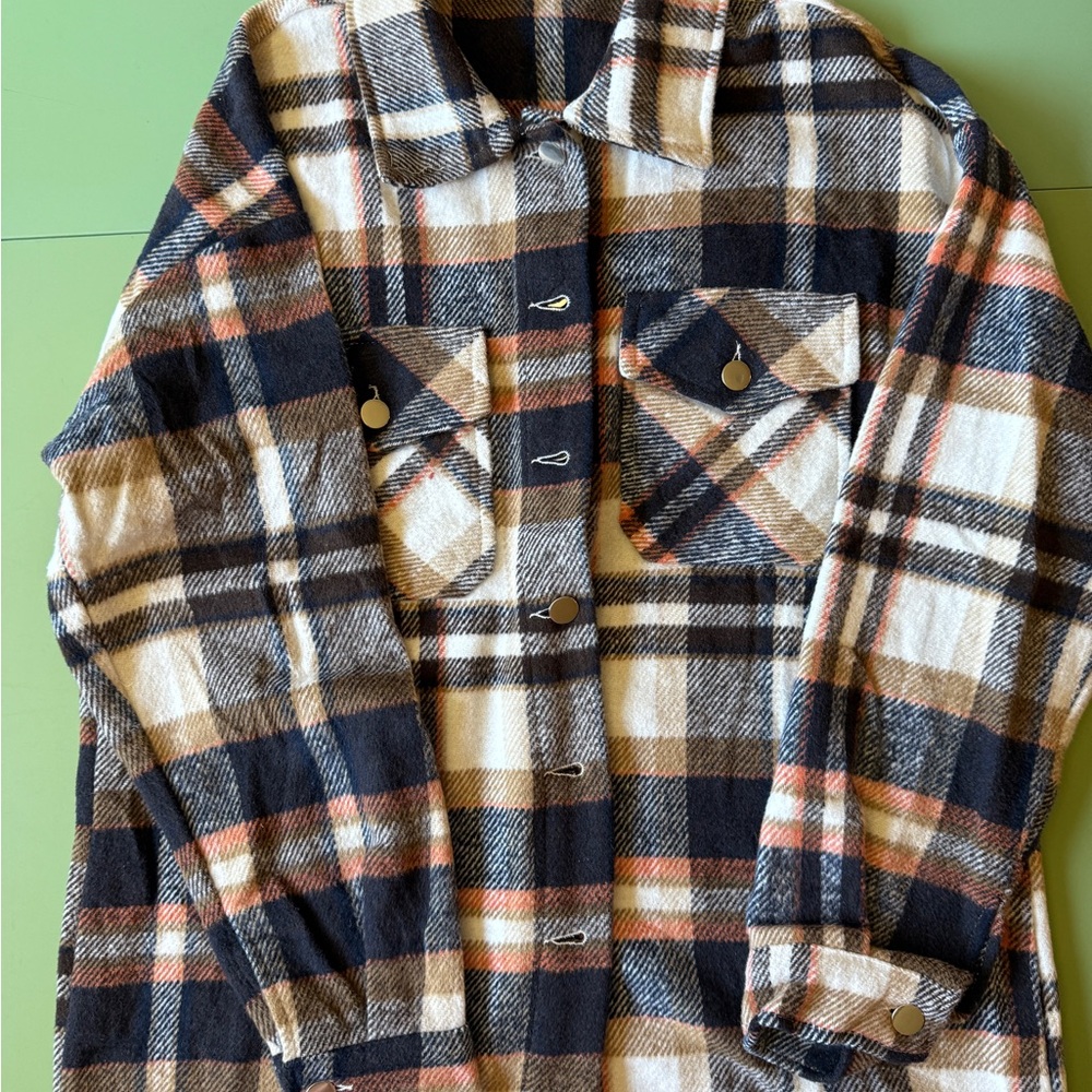 Source Unknown Plaid Button Down Shirt - Black, White, Tan